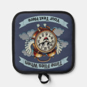 カスタマイズ可能な「タイムフライ時」飛んでいる時計 鍋敷き (正面)