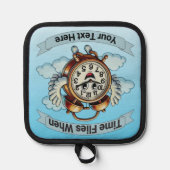 カスタマイズ可能な「タイムフライ時」飛んでいる時計 鍋敷き (正面)