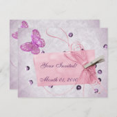 カスタマイズ可能な プレttyなピンクの蝶のデザイン 招待状 (正面/裏面)