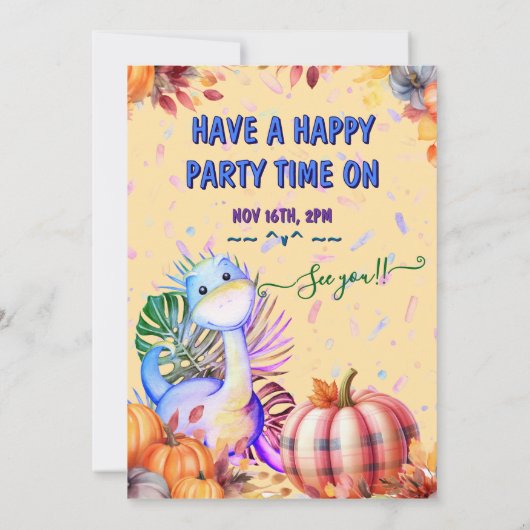 カスタマイズ可能な「ベビー1st誕生日の恐竜パーティー」 招待状 (裏面)