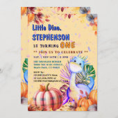 カスタマイズ可能な「ベビー1st誕生日の恐竜パーティー」 招待状 (正面/裏面)