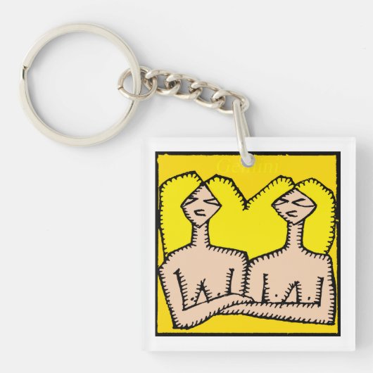 カスタマイズ可能な〔占星術の〕十二宮図シンボルや象徴Gemini 2辺キーチェーン キーホルダー (正面)