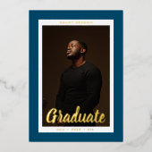 カスタマイズ可能な「大学院」写真卒業金ゴールド 箔招待状 (正面)