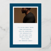 カスタマイズ可能な「大学院」写真卒業金ゴールド 箔招待状 (裏面)