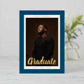 カスタマイズ可能な「大学院」写真卒業金ゴールド 箔招待状 (立ち正面)