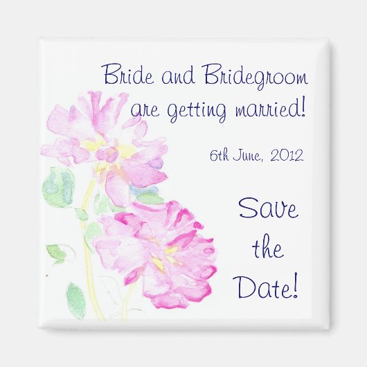 カスタマイズ可能な「日付を保存」マグネット、ピンクロース マグネット (正面)