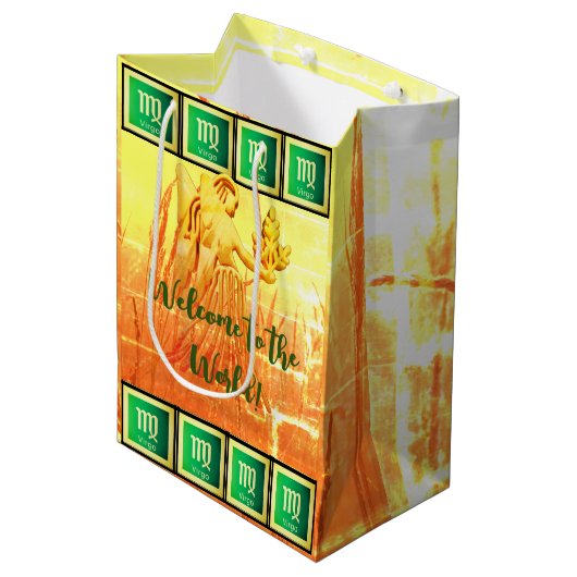 カスタマイズ可能な《星座》乙女座-ハッピーバースデーベビー乳児 ミディアムペーパーバッグ (正面アングル)