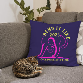 カスタマイズ可能な「2025年のように曲げる」ヨガ猫 クッション