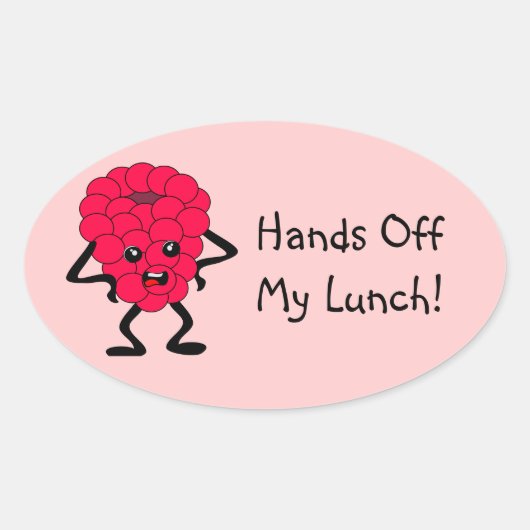 カスタマイズ可能な「Hands Off My Lunch」ラズベリー 楕円形シール (正面)