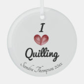 カスタマイズ可能な「Iハートクイリング」キープサケ ガラスオーナメント (正面)