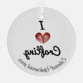 カスタマイズ可能な「Iハートクラフト」キープサケ ガラスオーナメント (裏面)