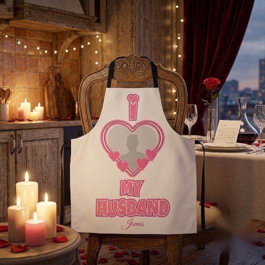 カスタマイズ可能な I Love My Husband – 写真と名前を追加 エプロン