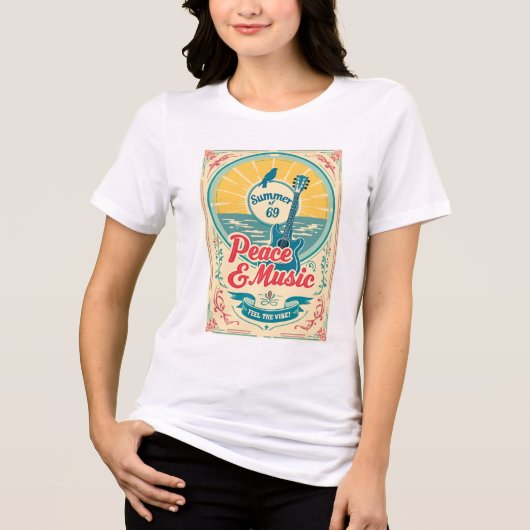 カスタマイズ可能な「Summer of '69」レトロPeace & Music トライブレンドTシャツ (正面)