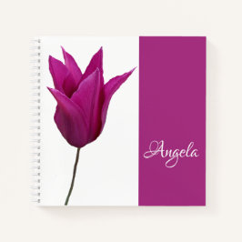 カスタマイズ可能なAngela名のプリティーなピンクチューリップの花柄 ノートブック