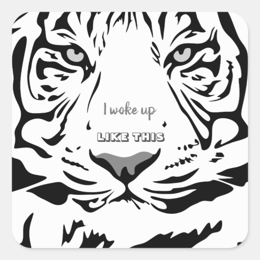 カスタマイズ可能なB&Wラインアートタイガーグレーアイズ スクエアシール (正面)