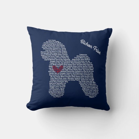 カスタマイズ可能なBichon Friseの単語の雲の枕 クッション (正面)