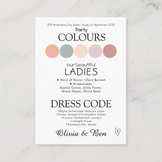 カスタマイズ可能なBoho Coastal結婚のドレスコード エンクロージャーカード (正面)