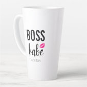 カスタマイズ可能なBoss Babe | ピンクキス | ピンクリップ カフェラテマグ (左アングル)