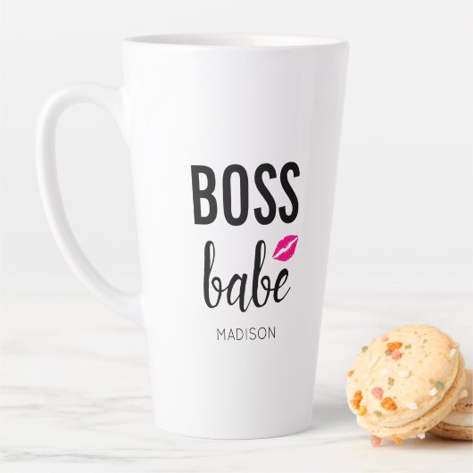 カスタマイズ可能なBoss Babe | ピンクキス | ピンクリップ カフェラテマグ (インサイチュ)