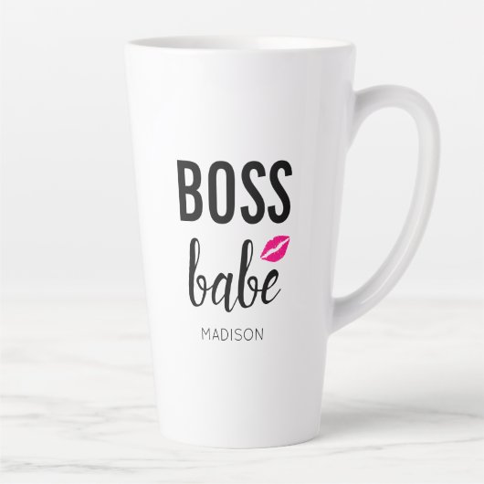 カスタマイズ可能なBoss Babe | ピンクキス | ピンクリップ カフェラテマグ (右)