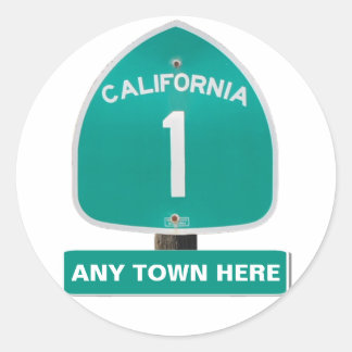 カスタマイズ可能なCA Highway 1 "Any Town Here"スタンプ ラウンドシール