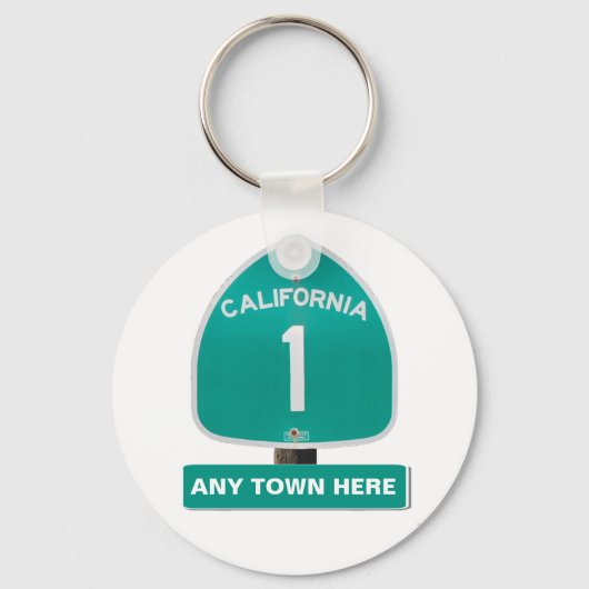 カスタマイズ可能なCA Highway 1 "Any Town Here" Keychain キーホルダー (正面)