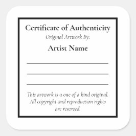 カスタマイズ可能なCertificate of Authenticity スクエアシール
