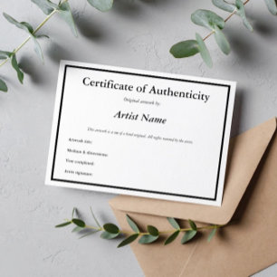 カスタマイズ可能なCertificate of Authenticity for Art サンキューカード
