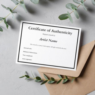 カスタマイズ可能なCertificate of Authenticity for Art サンキューカード