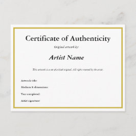 カスタマイズ可能なCertificate of Authenticity for Art ポストカード