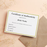 カスタマイズ可能なCertificate of Authenticity for Art 案内状<br><div class="desc">絵画、スケッチ、彫刻などのオリジナルのアートワークを含むアーティストのためのカスタマイズ可能なCertificate of Authenticityカード。カードに名前を追加し、ペンやマーカーで簡単に表示できる書マット紙を選択する。私は画家であり、自分の真偽証書に同様の詰め込み可能なスタイルを使用しているが、これは他のアーティストにも役に立つかもしれない。探感謝していしろ!</div>
