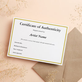 カスタマイズ可能なCertificate of Authenticity for Art 案内状
