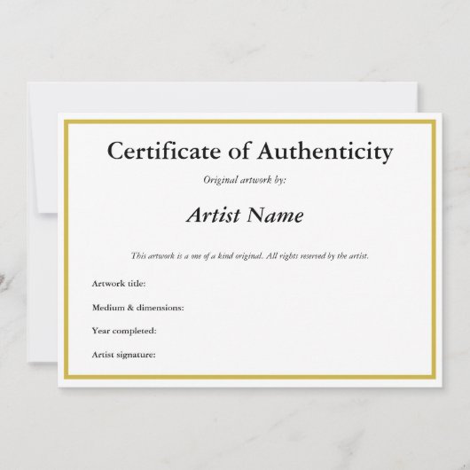 カスタマイズ可能なCertificate of Authenticity for Art 案内状 (正面)