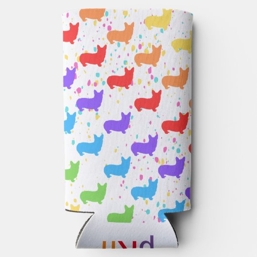 カスタマイズ可能なCorgi、パモノグラムのーティの好意 スリム缶クーラー (裏面)