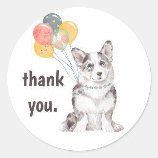 カスタマイズ可能なCorgi Birthday Party Thank You ラウンドシール