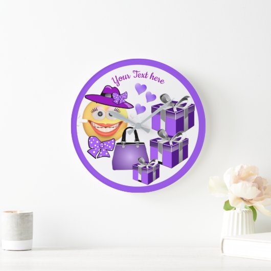 カスタマイズ可能なCuteファッション絵文字とショッピング ラージ壁時計 (ホーム)