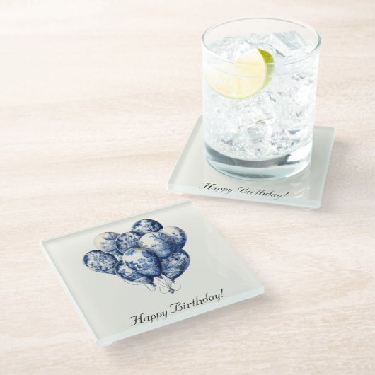 カスタマイズ可能なDelft Blue Balloons ガラスコースター (アングル)