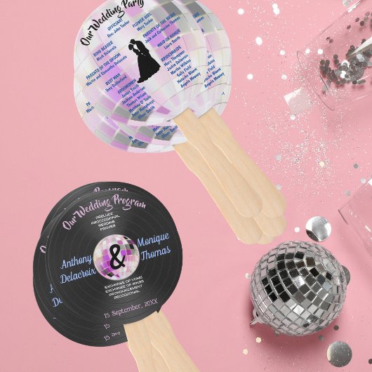 カスタマイズ可能なDisco結婚式 プログラム ハンドファン