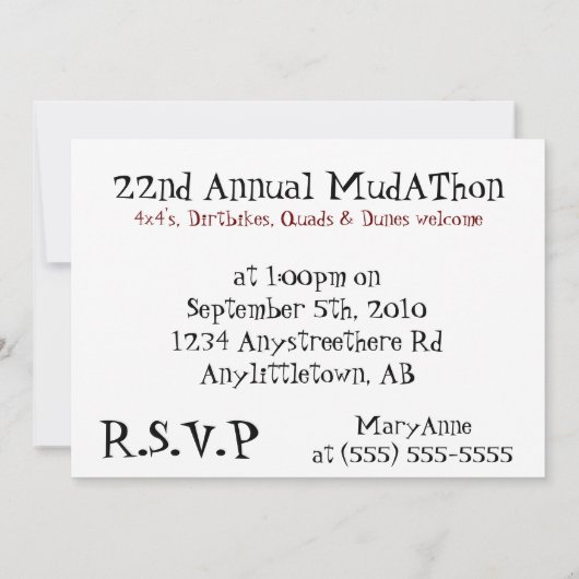 カスタマイズ可能なDune乳母車のMudfest -招待されました! 招待状 (裏面)