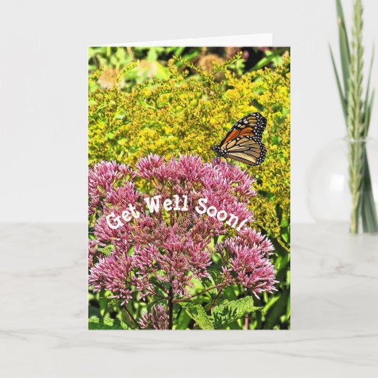 カスタマイズ可能なGET WELL CARD/BUTTERFLY ON FLOWER カード (正面)