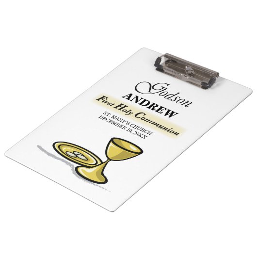 カスタマイズ可能なGodson First Communion Chalice クリップボード (アングル)