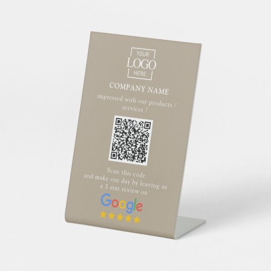 カスタマイズ可能なGoogleレビューQRコード付きモダンビジネスロゴ 台座サイン (正面)