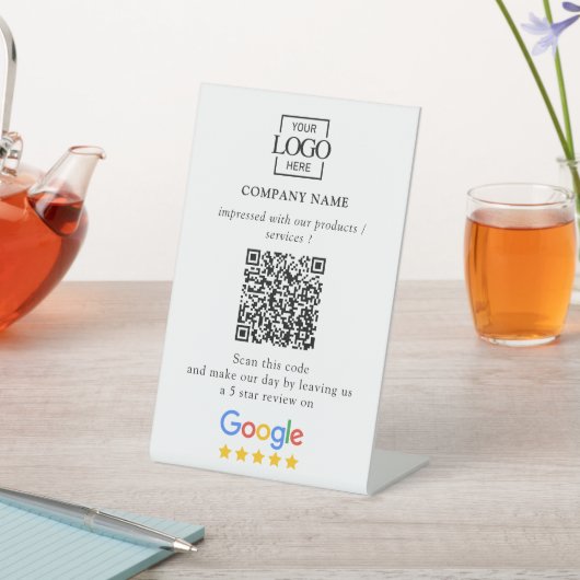 カスタマイズ可能なGoogleレビューQRコード付きモダンビジネス ロゴ 台座サイン (インサイチュ)