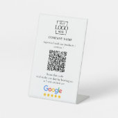 カスタマイズ可能なGoogleレビューQRコード付きモダンビジネス ロゴ 台座サイン (正面)