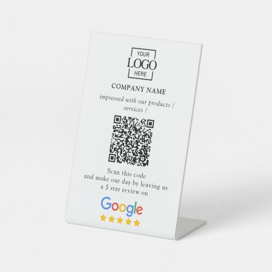 カスタマイズ可能なGoogleレビューQRコード付きモダンビジネス ロゴ 台座サイン (正面)