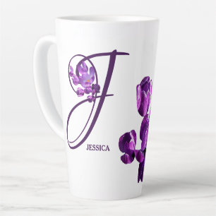 カスタマイズ可能なJessica名purple flowers boho カフェラテマグ