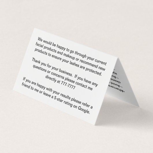カスタマイズ可能なLash拡張アフターケア 名刺 (裏面)