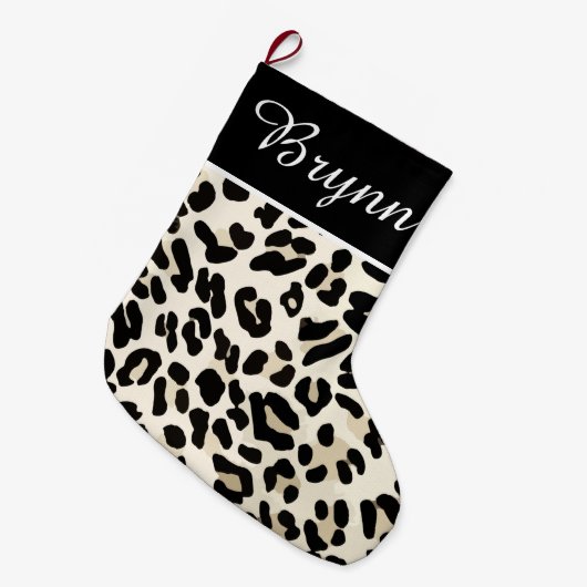 カスタマイズ可能なLeopardプリントホリデーデコール ラージクリスマスストッキング (正面 (吊り時))