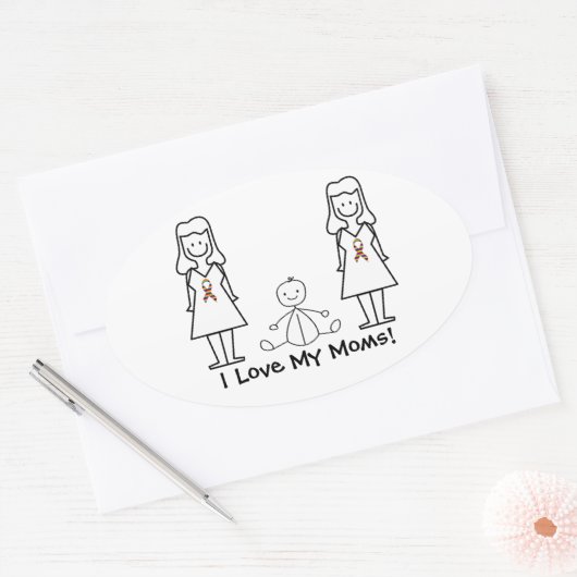 カスタマイズ可能なLGBT 2のママとベビー 楕円形シール (封筒)