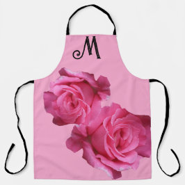 カスタマイズ可能なMモノグラムかわいらしピンクローズフローラ エプロン